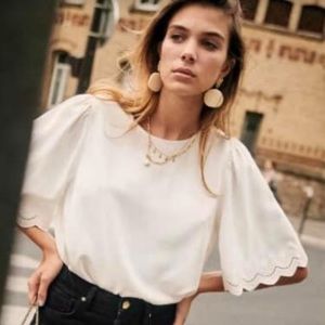 Sezane White Leopoldine Blouse